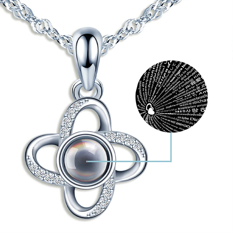 Customized 925 Silver Collarbone Chain 100 Languages Love You Projection Necklace Personalized Photo
