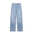 WQZ26014 Fashion Women Clothing Boutique Street Wear New Washable Sequin Bling Jeans Retro Casual Straight Denim Pant