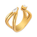 Wholesale Waterproof Geometric 18K Gold Plated Stainless Steel Women Fashionable Water Drop Cubic Zirconia Open Ring