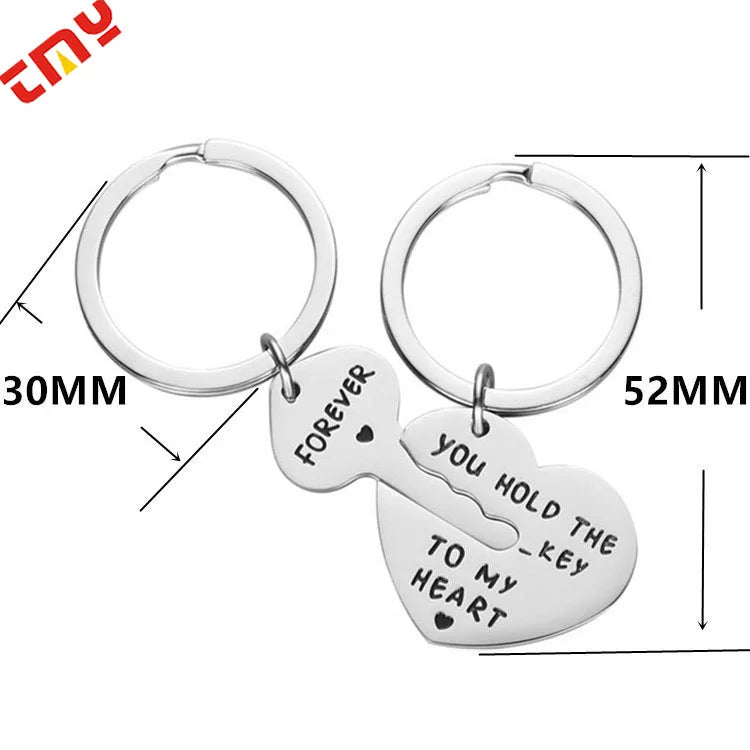 Custom Engraved Forever Heart Split Keychains Durable Stainless Steel Couple Key Ring Set for Boyfriend Girlfriend