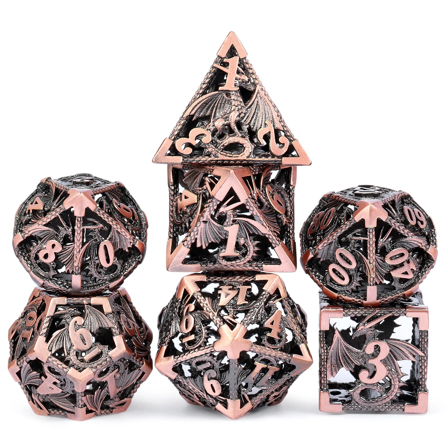 Wholesale Hollow Metal Dice Set D&D 7PCS Bronze Die with Metal Gift Case for DND Dungeons and Dragon Game