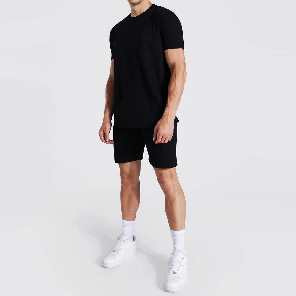 2025 Latest Summer Fashion Men's Casual Short Sets Elastic Waist T-shirt and Shorts Solid Color Print Breathable With OEM