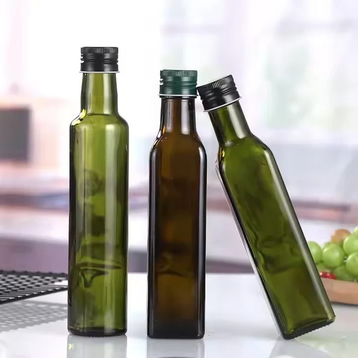 Wholesale Green Square  Cooking Edible Olive Oil Clear Glass Vinegar Bottle 500Ml 750Ml  With Screw Cap