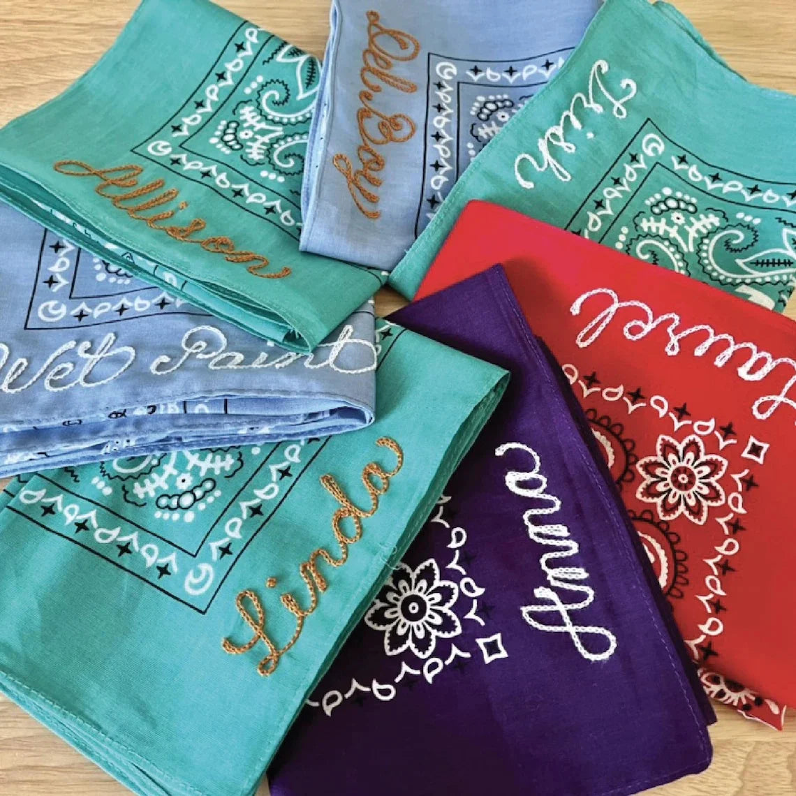 Personalized Chainstitch Embroidered Cotton Bandana with Custom Name