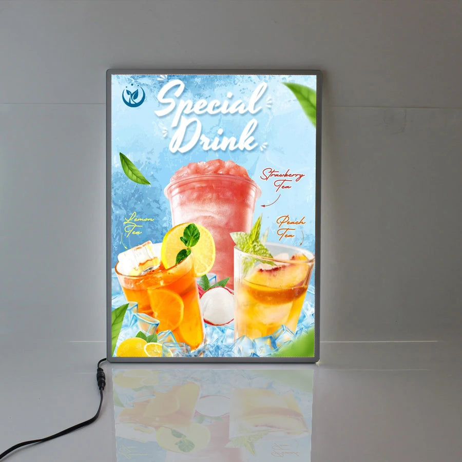 A1/A2/A3/A4 Ultra-Slim Aluminum LED Lighting Box Tempered Glass Photo Frame Poster Display Hanging Installation-for Advertising