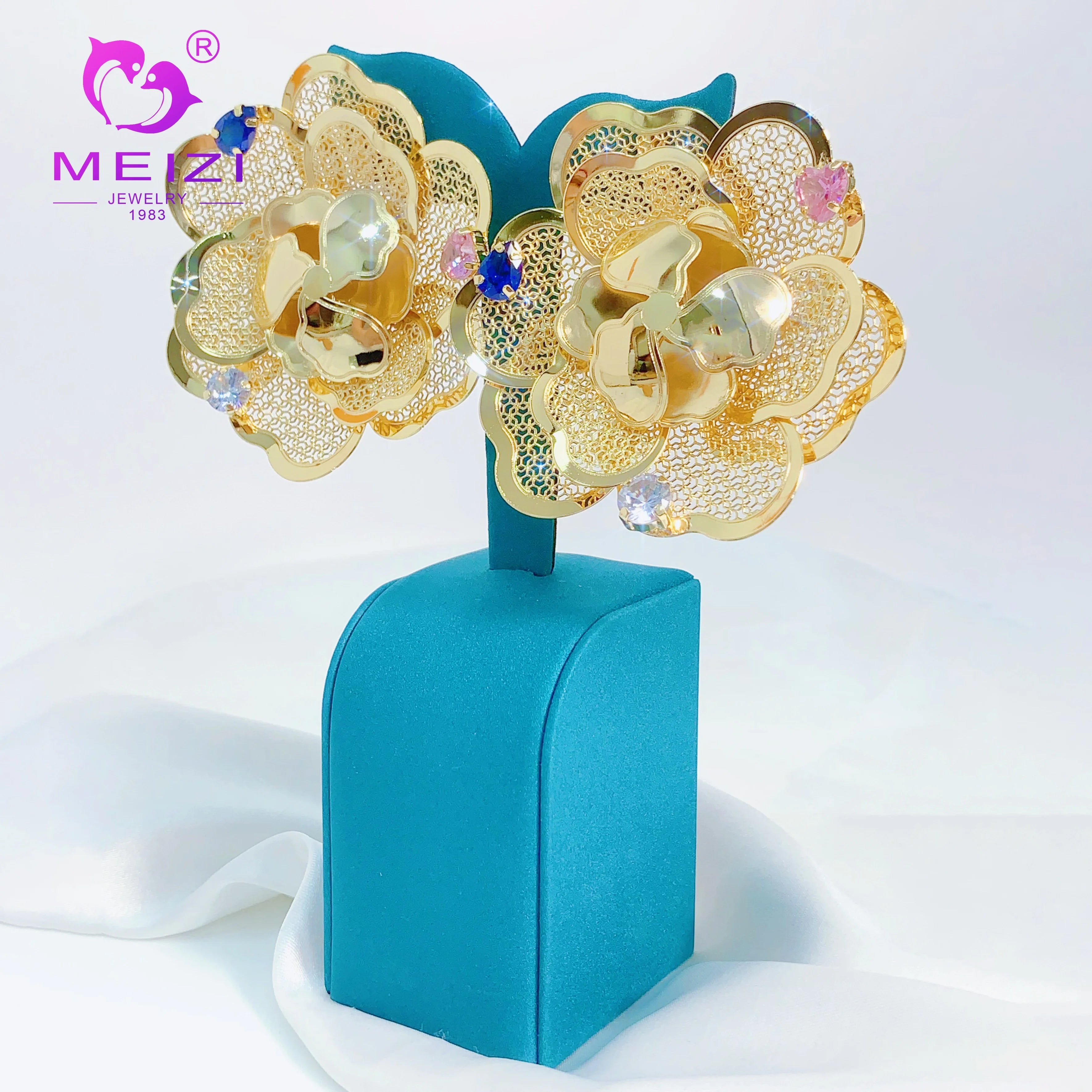 Meizi Jewelry Waterproof Classic Vintage Fashion18K Real Gold Plated Diamond Big Earring for Women