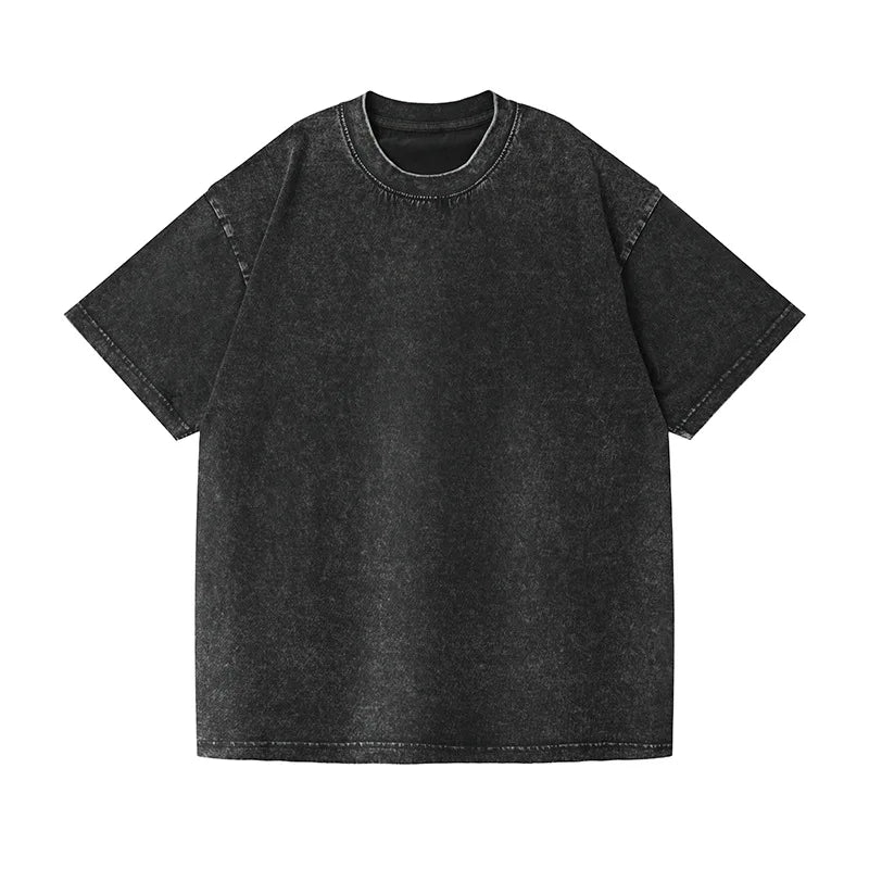 OEM custom logo embroidery printed design 230g washed batik distressed heavy cotton men's loose drop shoulder oversized t-shirt