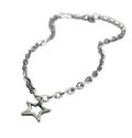 HOYA Minimalist Stainless Steel Star Necklace with Link Chain Fashion Statement Chunky Hollow Star Pendant Fashionable Jewelry