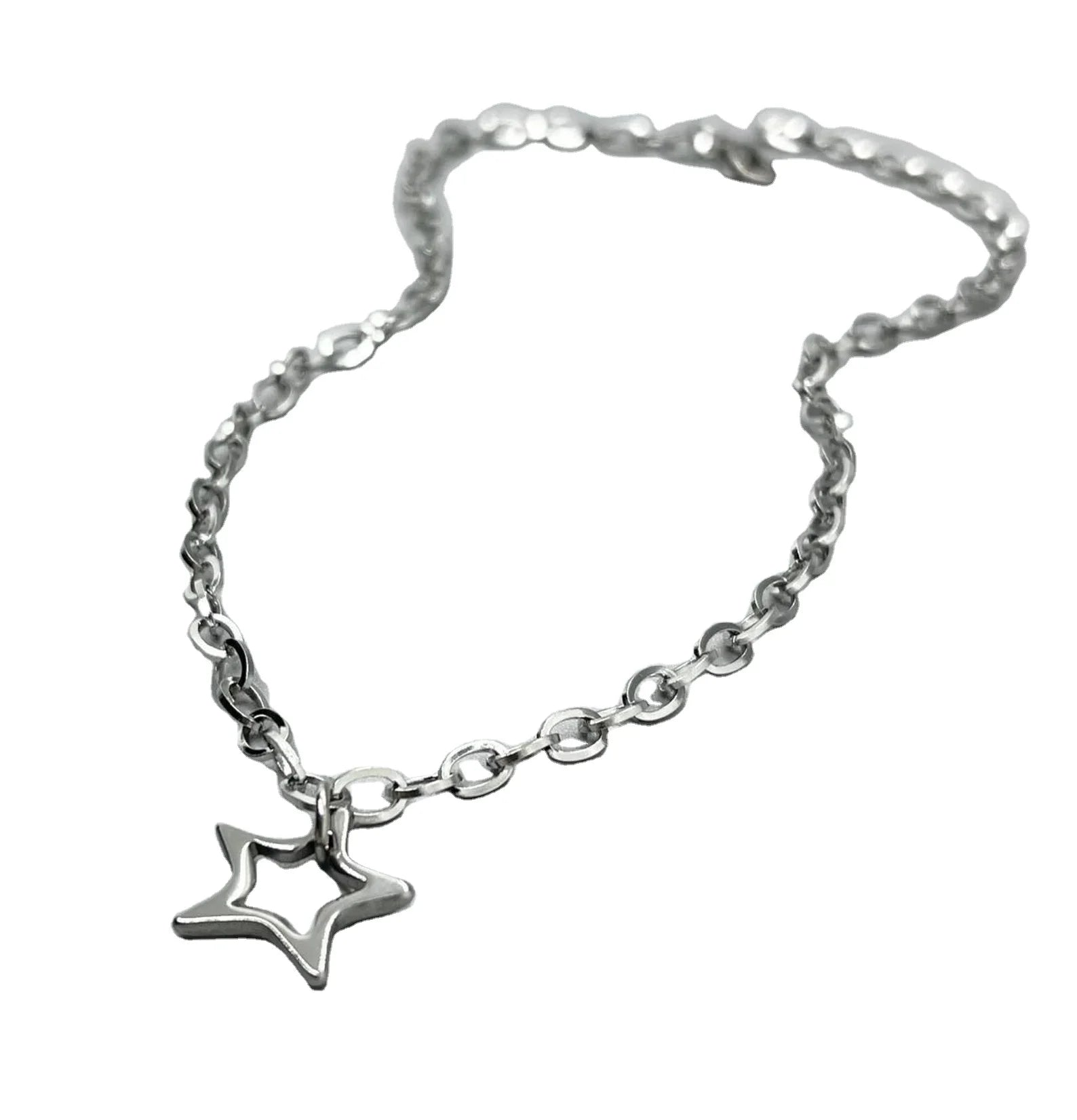 HOYA Minimalist Stainless Steel Star Necklace with Link Chain Fashion Statement Chunky Hollow Star Pendant Fashionable Jewelry