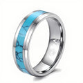 Poya Jewelry Classic 8mm High-Polished Tungsten Wedding Band Turquoise Inlay Beveled Edge for Engagement Gift