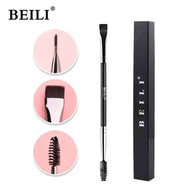 BEILI  Wholesale Luxury Double Head Flat Eyebrow Brush Eyelash Brush for Lining and Shaping Brow Single Makeup Brush