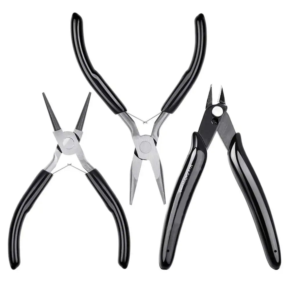 Beading Pliers Set Needle Nose Round Nose and Wire Cutter for Jewelry Making Beading and Repair (set of 3)