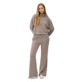 Custom Women Winter Hooded Solid Quarter Zip Cropped Sweatshirt Top Wide Leg Flared Pants Two Piece Tracksuit Set Casual
