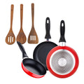 San Ignacio 3-piece frying pan set 16/20/24 cm + 3-piece acacia wood kitchen utensil set