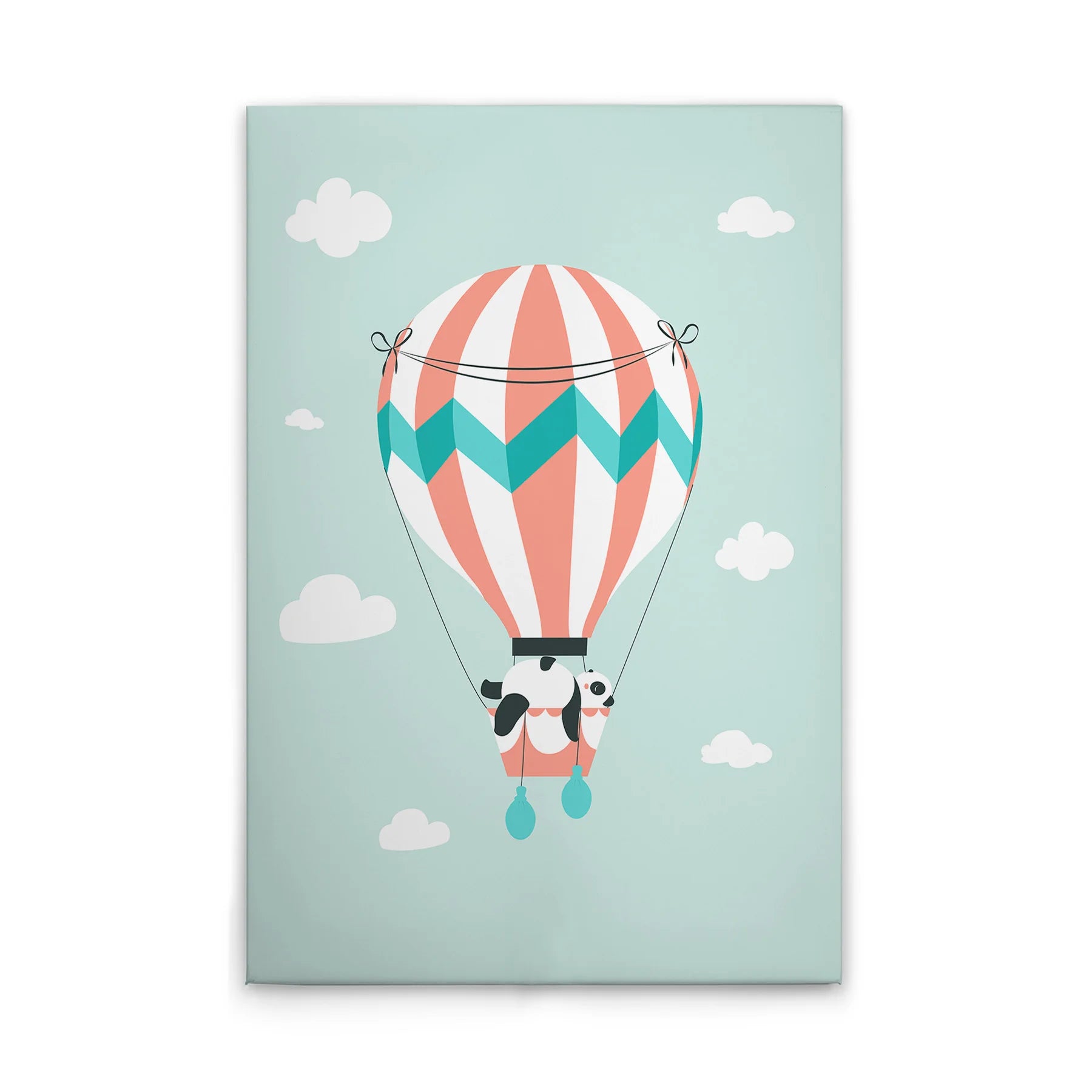 Made in Germany Modern Hanging Nursery Hot Air Balloon Panda Wall Art Green White Stretcher Frame for Wedding Home Decor
