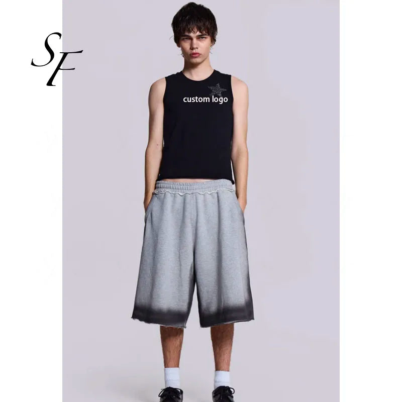 Custom Stretch Comfortable Fishing Shorts Retro Printed Fleece Washed Men's Solid Color Sports Pants Five-point Essential Shorts