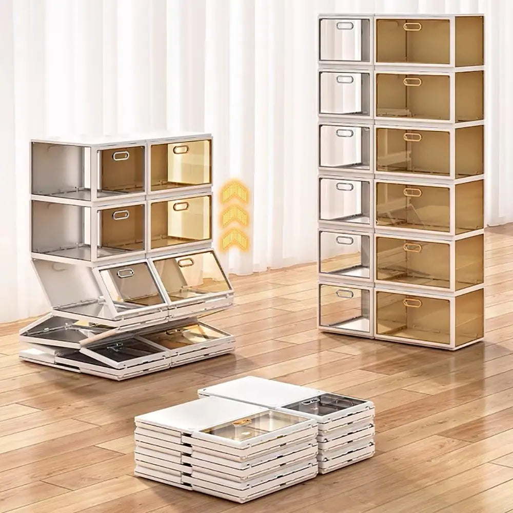Wholesale Transparent Plastic Sneaker Stackable Shoe Kids Storage Boxes Drop Front Acrylic Drawer Type Magnetic Clear Shoe Box