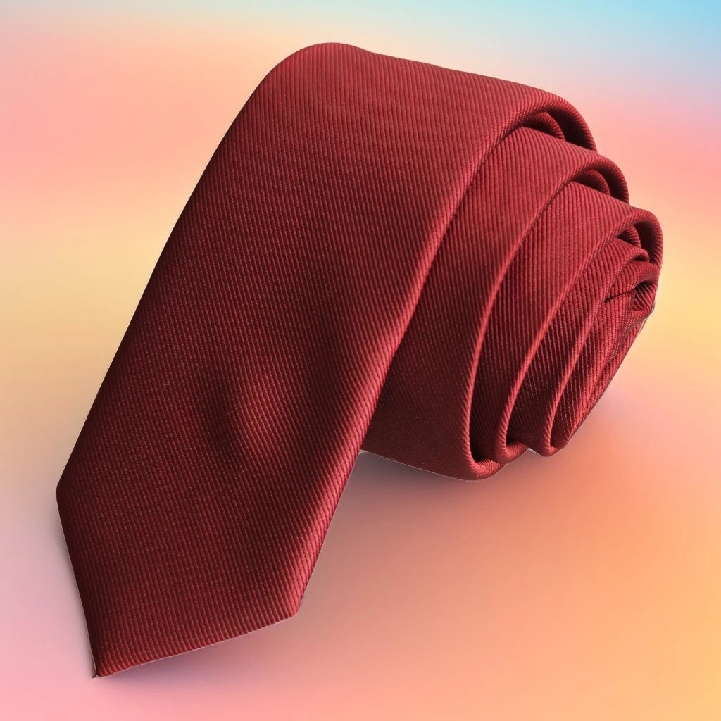 Exve Exclusive Burgundy Self-Striped Simple Slim Fashion Tie Made in Turkey