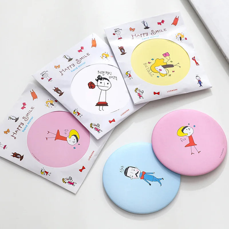 Multi-Color Cute Cartoon Creative Mini High-Definition Portable Travel Compact Pocket 70x70mm Skylark Single-Sided Metal Mirror