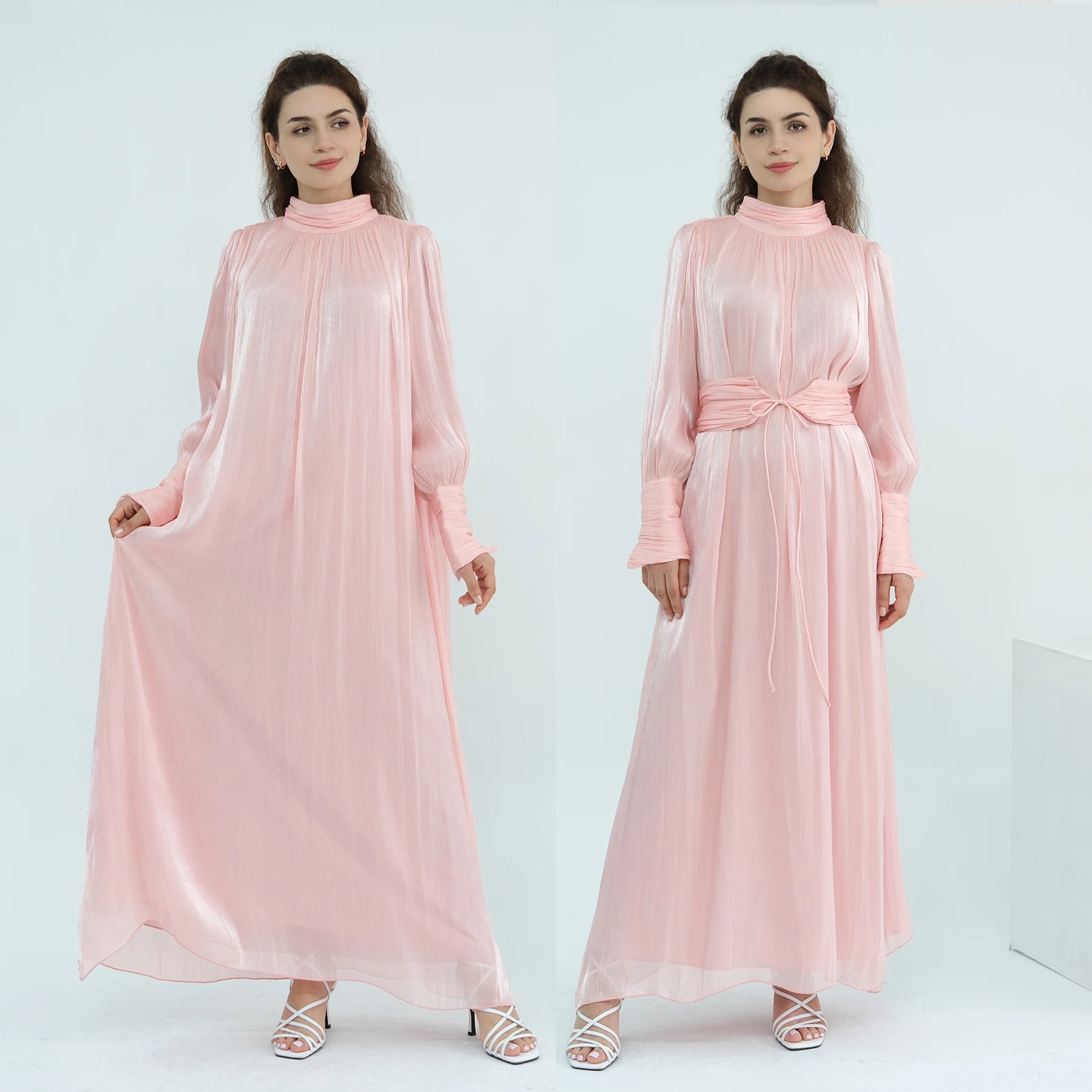 2026 Elegant Modest Dress Abaya Women Muslim Dress Fully Lined Matching Belt Party Wedding Dress Dubai Shinny Abaya Dress