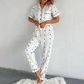 Pure Cotton Heart Print Women Pajamas Set Button Down Sleepwear Short Sleeve Nightwear with Long Pants Soft Pjs Set