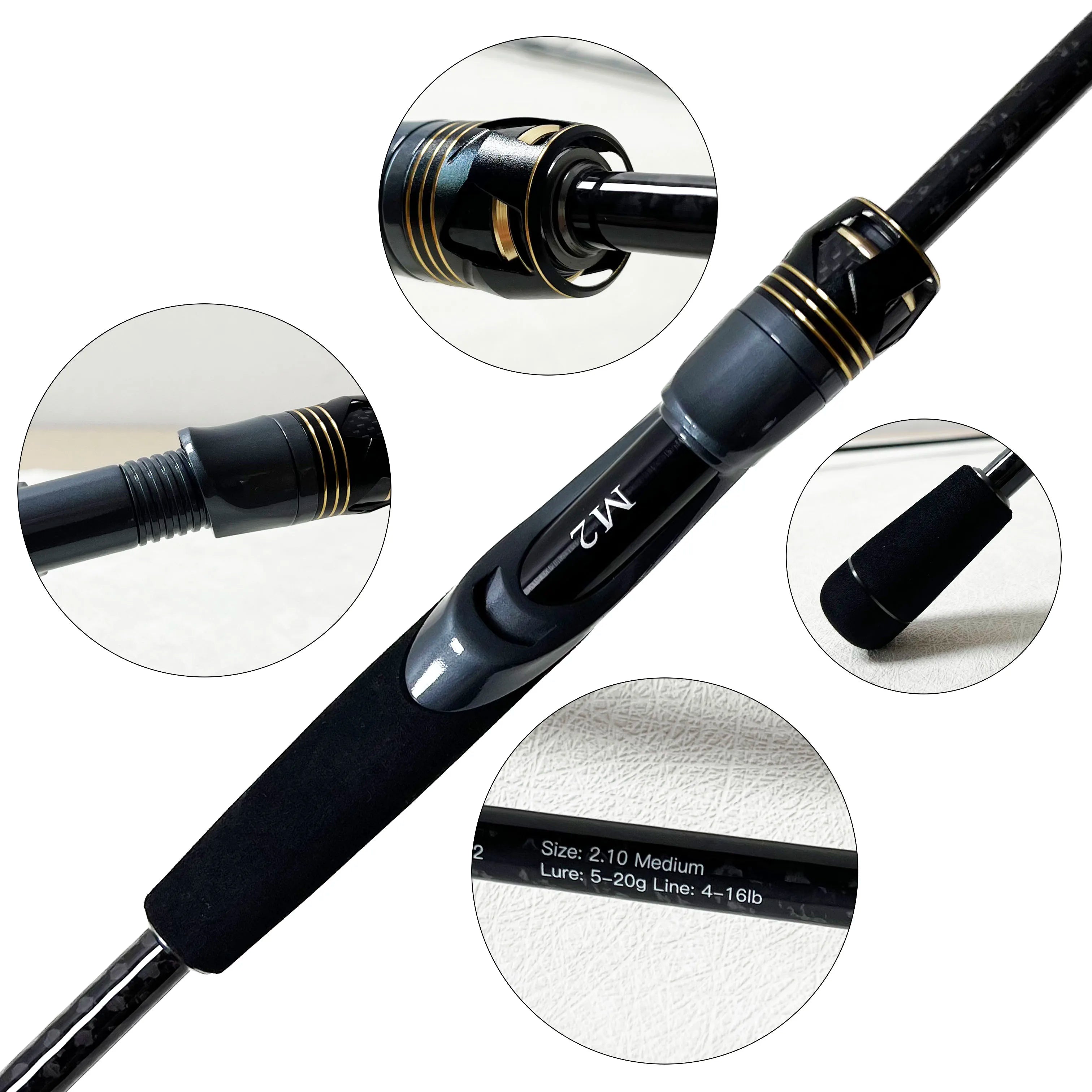 Alpha 2 Section 7' Spinning Lure Carbon Fishing Rod with EVA Handle 24T Carbon 60g Weight for Lake Stream and River Fishing