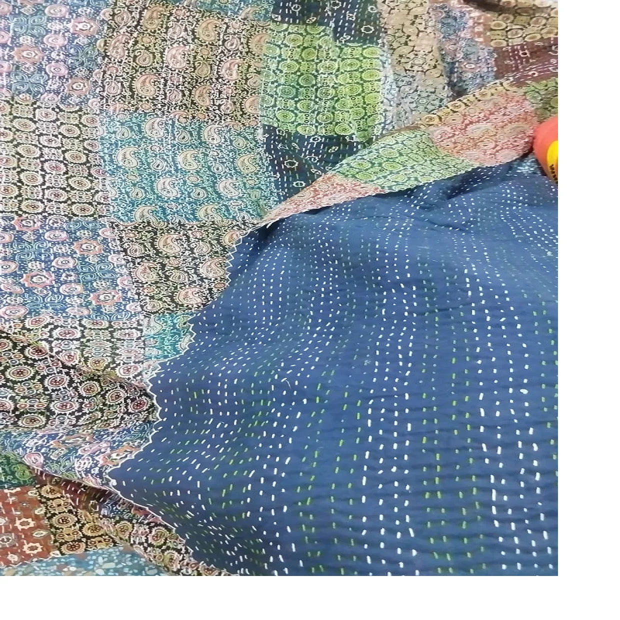Custom Made 7-Piece Kantha Stitched Patchwork Silk Quilts Cotton Filling American Style 600TC Anti-static Home Decoration Stores