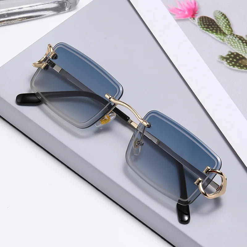 Custom Logo 2025 Fashion Frameless Gradient Square Sun Glasses UV400 Alloy Leg Rimless Rectangle Sunglasses for Men Women