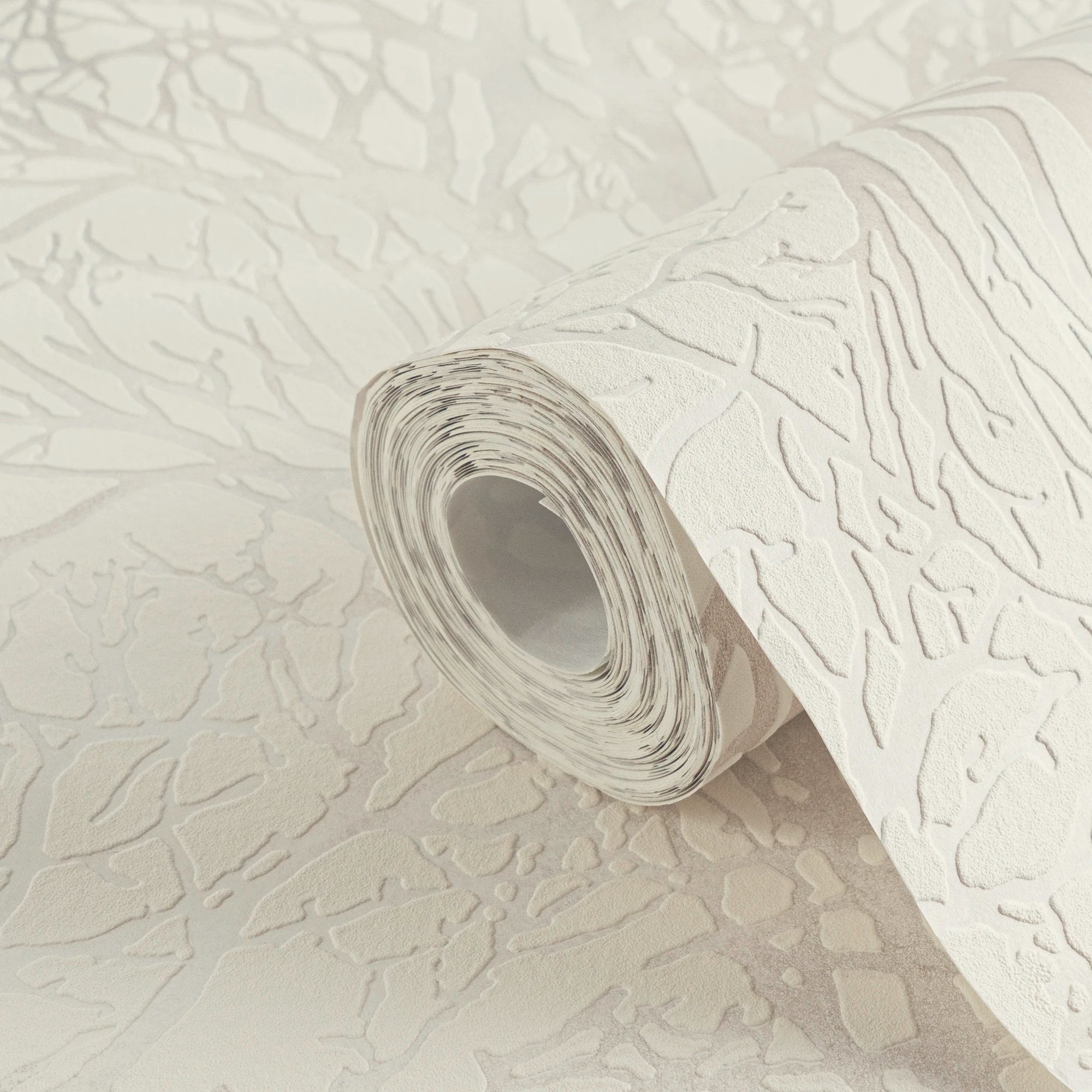 Made in Germany Modern Damask Wallpaper Rolls-Non Woven Sound-Absorbing-Forest White Light Grey-1005 X 053 m Easy Application