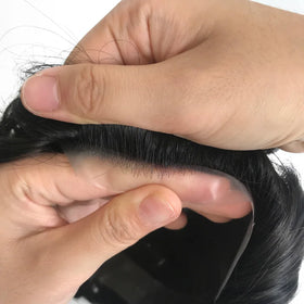Australian Base Fine Swiss Lace PU Skin Slight Wave Indian Human Hair Men Gray Hairpiece Toupee