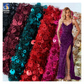 YX1087 300gsm Spandex Stretch Mesh Fabric With 3MM+5MM Sequins Embroidery Heavyweight Sparkle Sequin Fabric for Party Dress