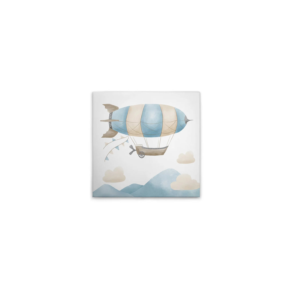 Made In Germany - Home Decor Canvas Picture Zeppelin With Clouds Blue Beige - Wall Mural In Beige Blue - Stretcher Frame Art