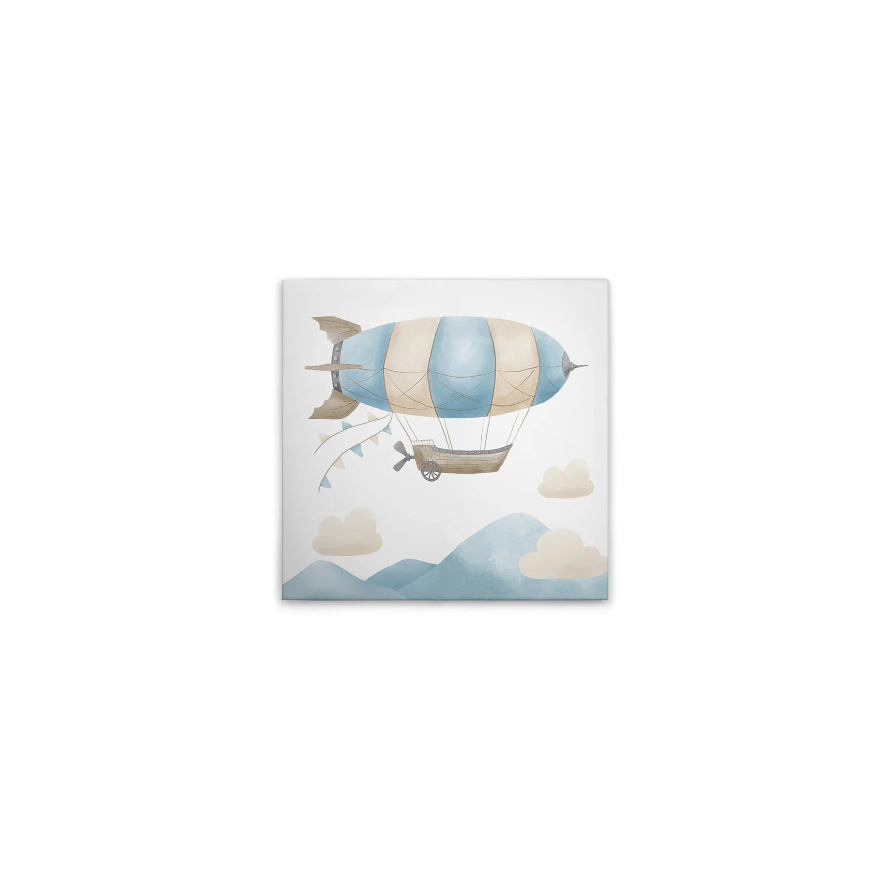 Made In Germany - Home Decor Canvas Picture Zeppelin With Clouds Blue Beige - Wall Mural In Beige Blue - Stretcher Frame Art
