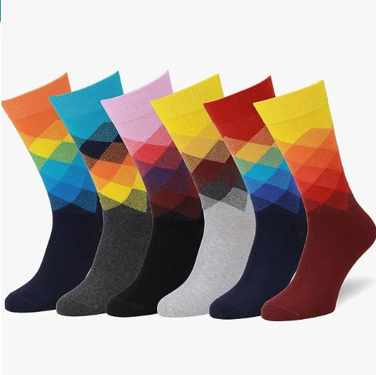 High Quality Crew Argyle Colorful Cotton Novelty Casual Happy Fun