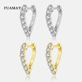 FUAMAY Luxury Women's Silver Hoop Earrings with Big Heart Zircon Stone for Party or Gift