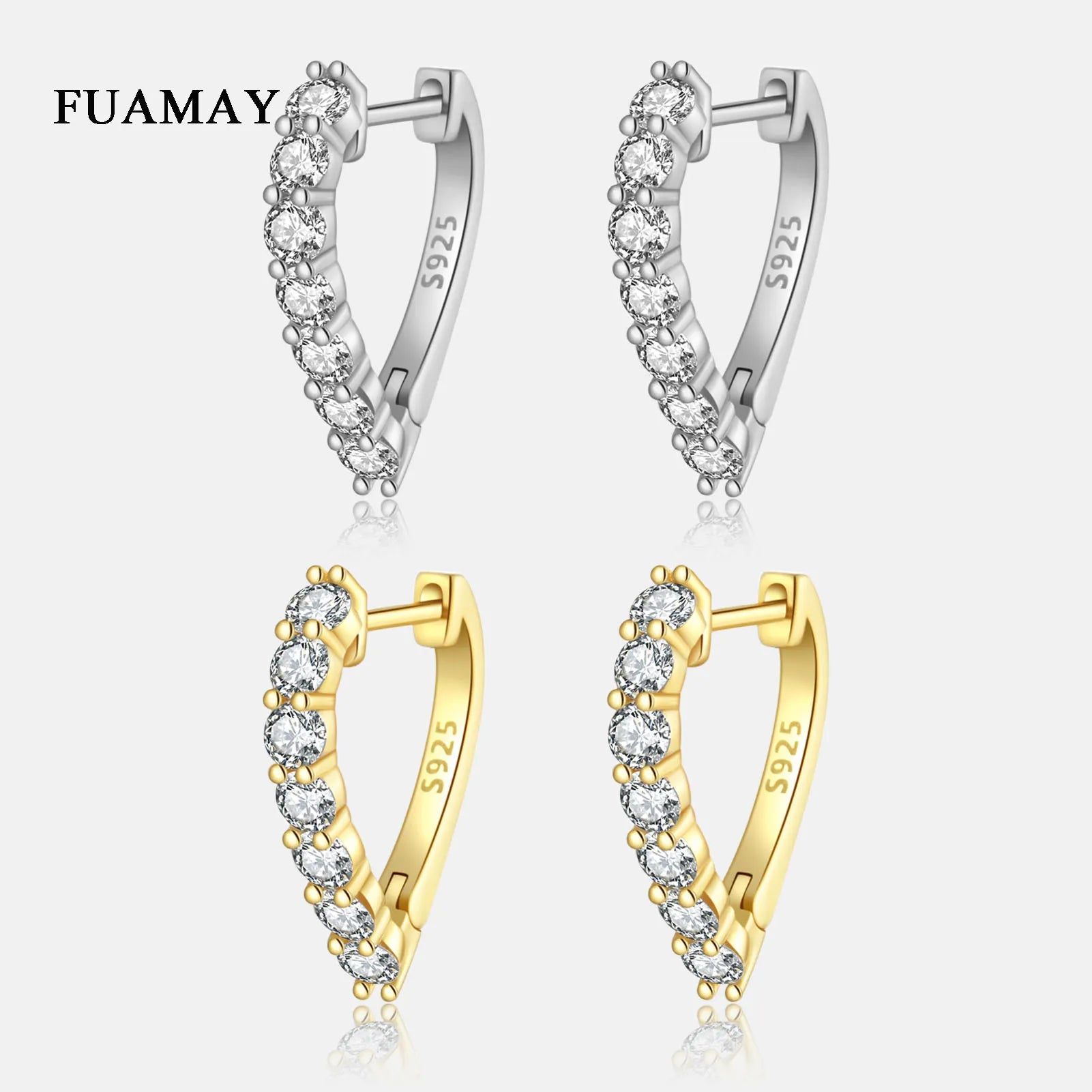 FUAMAY Luxury Women's Silver Hoop Earrings with Big Heart Zircon Stone for Party or Gift