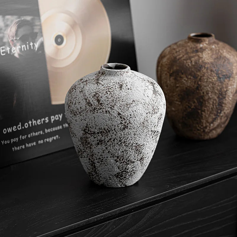 Wabi-Sabi Style Handcrafted Ceramic Vase | Textured Rustic White Pottery Vase for Home & Garden Decor