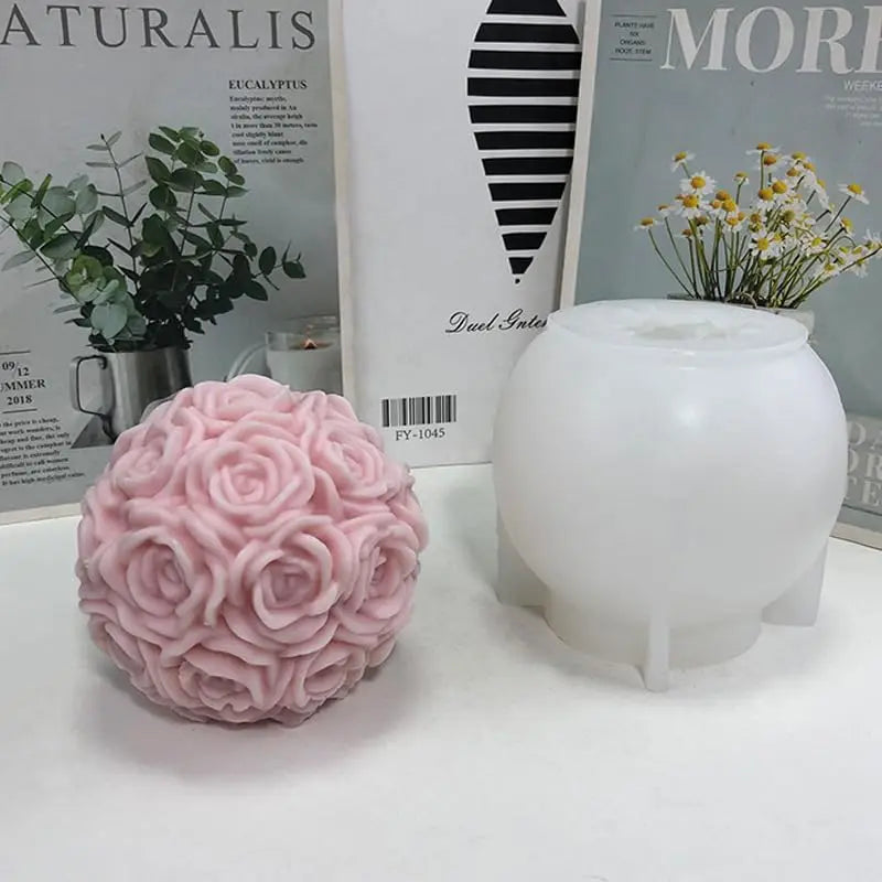 Valentine's Day 3D Large Rose Ball Candle Silicone Mold for Making Candles Resin Column Aromatherapy