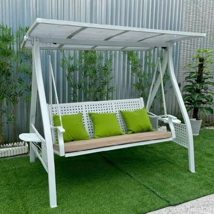 Handcrafted Iron Swing Chair Decorative Frame Modern Outdoor Seating for Hotels Parks Terraces Front Porches (Full Color