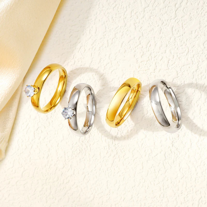 Fashion Minimalist Micro Paved Zirconium Titanium Steel Ring for Women Elegant Couple Band Plain Ring Diamonds Tarnish Resistant