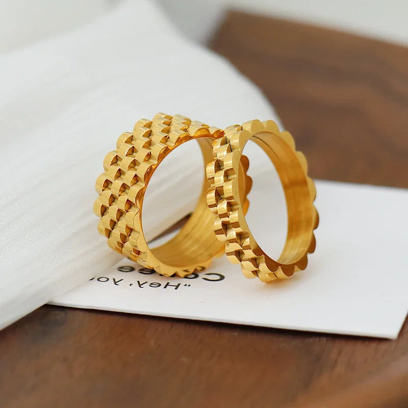 Fenyi Wholesale Jewelry Designer Irregular Gear Personality Simple 18K Gold-plated Watch Chain Non-fading Ring for Women