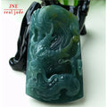 Myanmar Natural a Type Jadeite Jade White Pendant Double Color Blue Water Zodiac Dragon Brand Emerald White Pendant 88.02