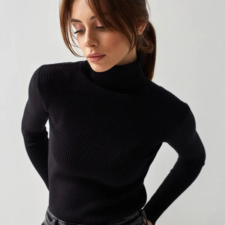 2025 Autumn Women's Turtleneck Knit Base Layer Euro-American Style Pullover Sweater-3