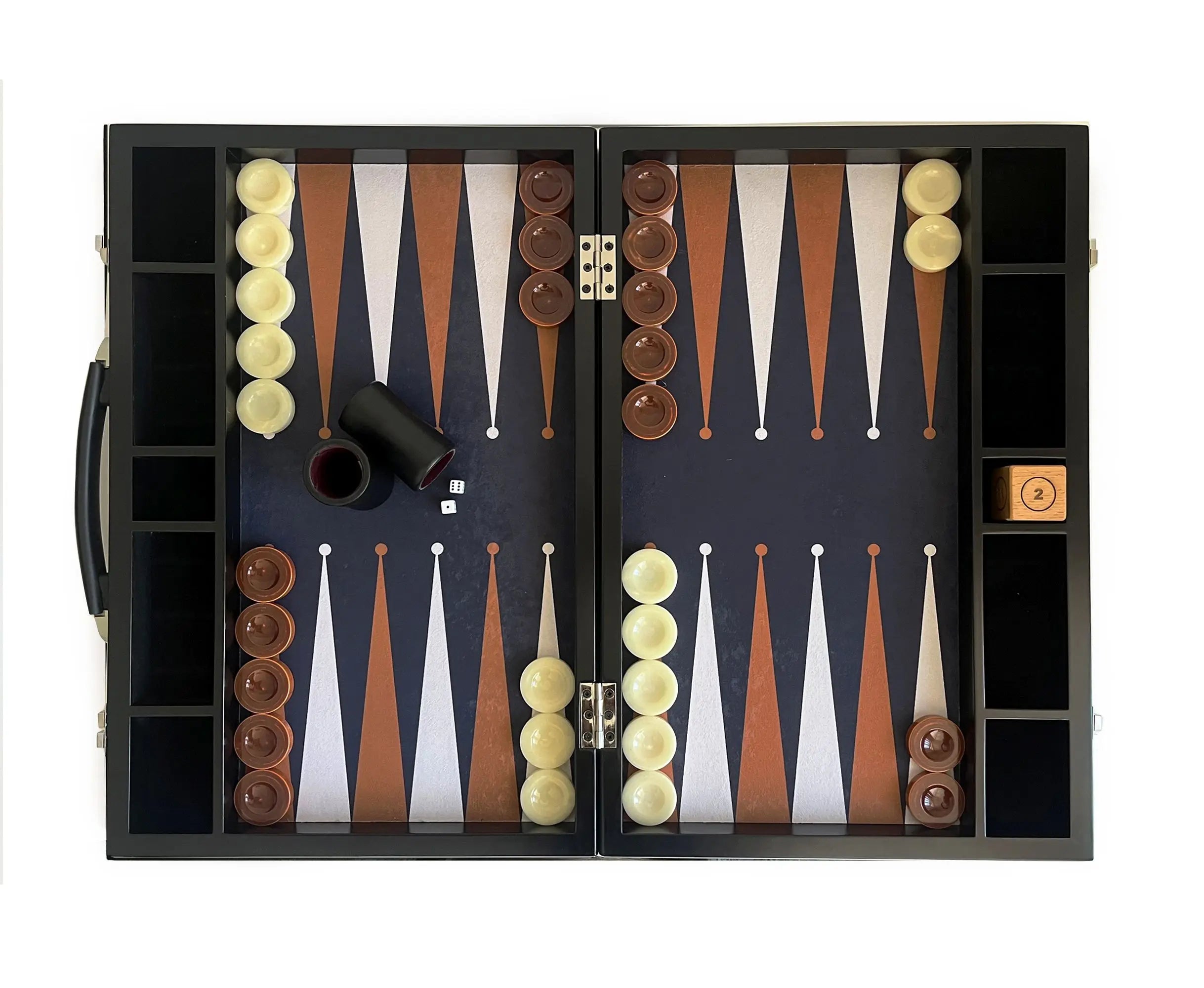 Helena Wood Art Tournament Size Backgammon Cloth Base 57x75cm Black Tan Wooden Handmade Decorative 7.5kg