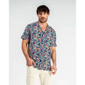 Men's Casual Breathable Summer Short Sleeve Hawaiian Shirt with Face Empire Waist Button Collar Navy Blue Soft Viscose Fabric
