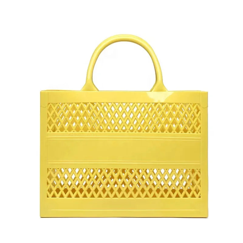 Large Capacity Lightweight PVC Tote Bag Clear Pattern New Style Reusable Folding Handbag Solid Shopping Bag for Daily Use