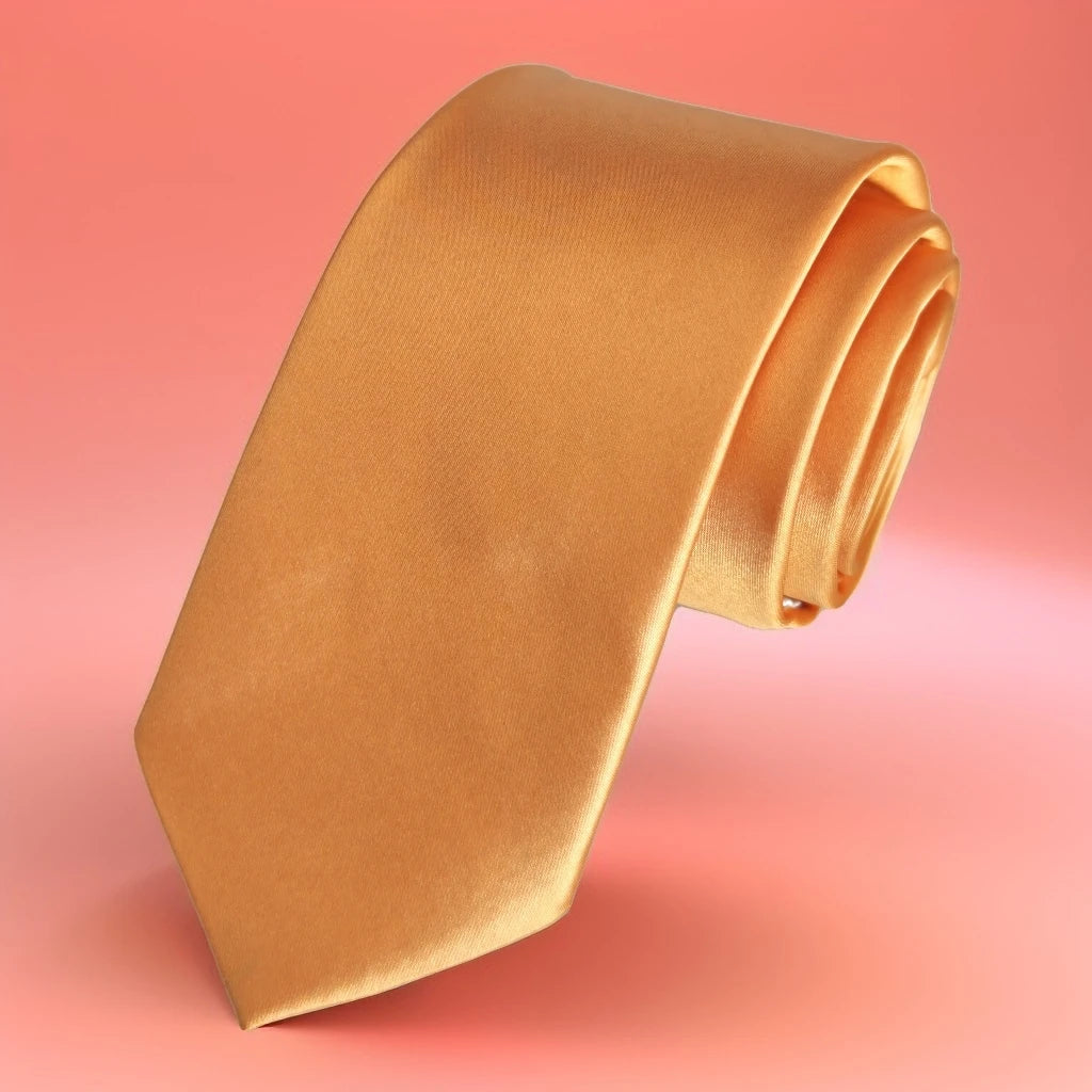 Exve Exclusive Orange Plain Satin Woven Slim Fashion Tie From Turkey