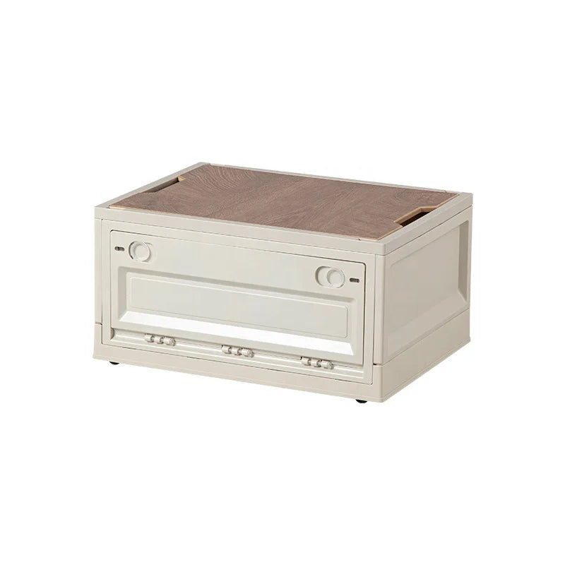 Foldable Plastic Storage Box with Wood Lid Car Seat Organizer and Camping Boxes for Storage Bins