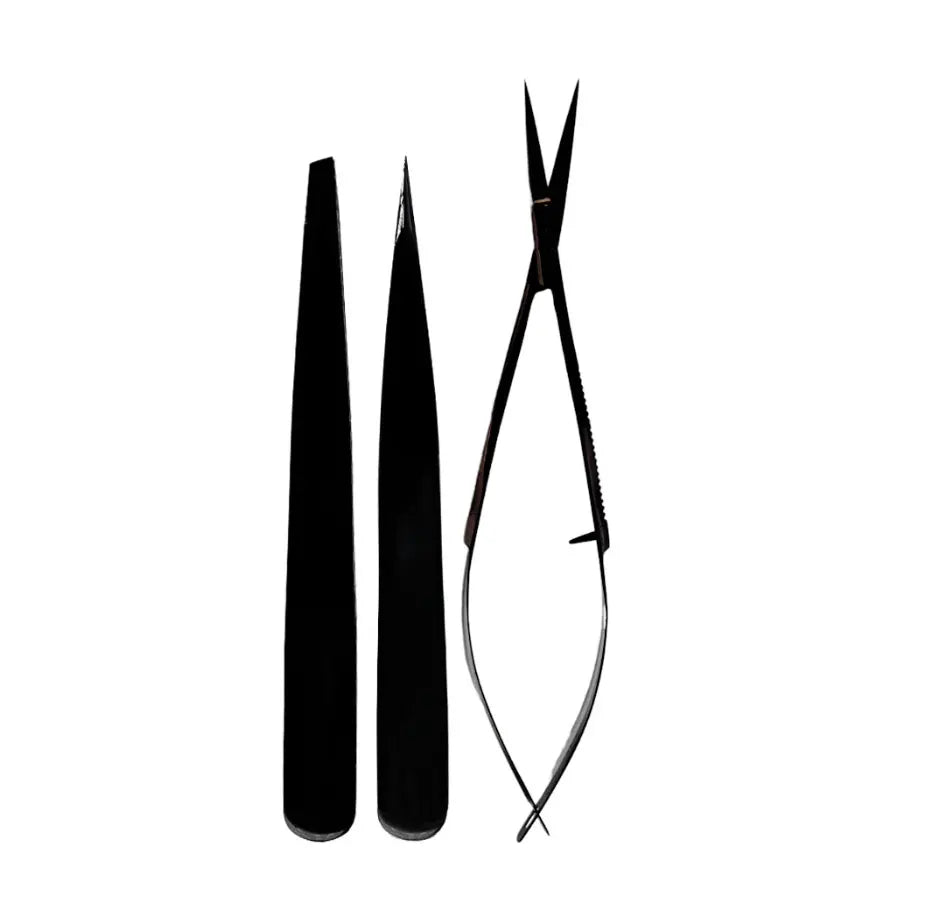 Precision Pointed Stainless Steel Eyebrow Tweezers Black Color Sustainable Stainless Steel Eyebrow Tweezers With Scissors Set