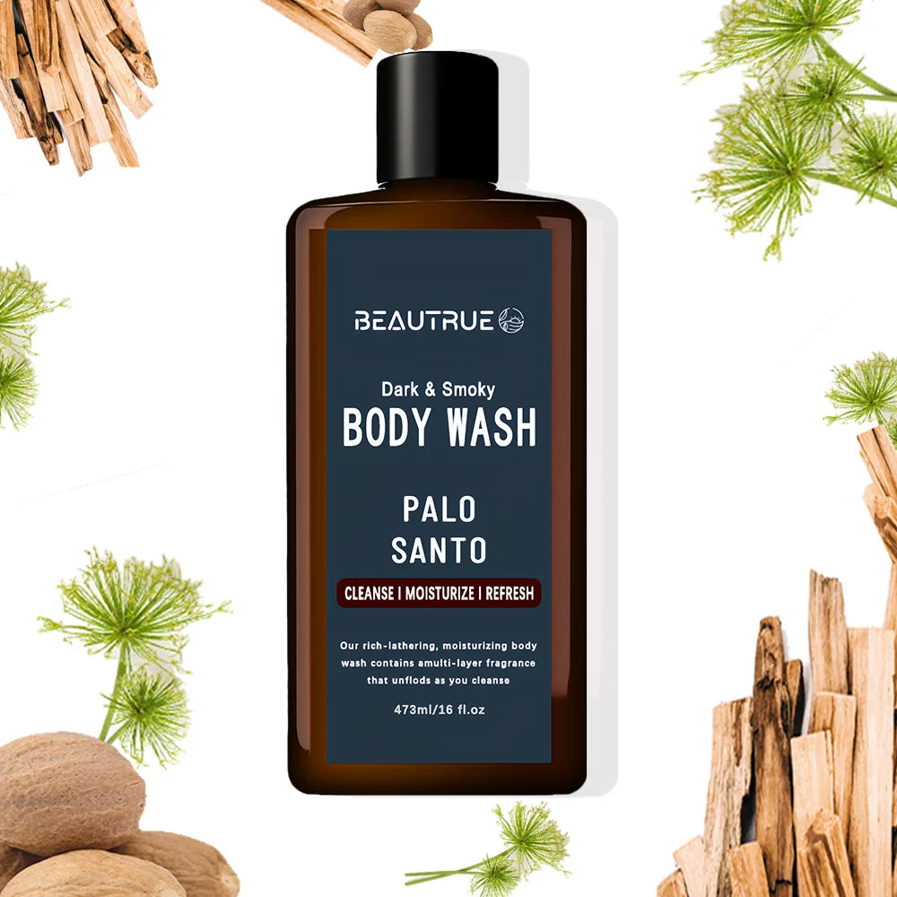 Private Label Body Wash Men Bright Cardamom Dry Papyrus Aromatic Palo Santo Natural Shower Cleanser Skin Care